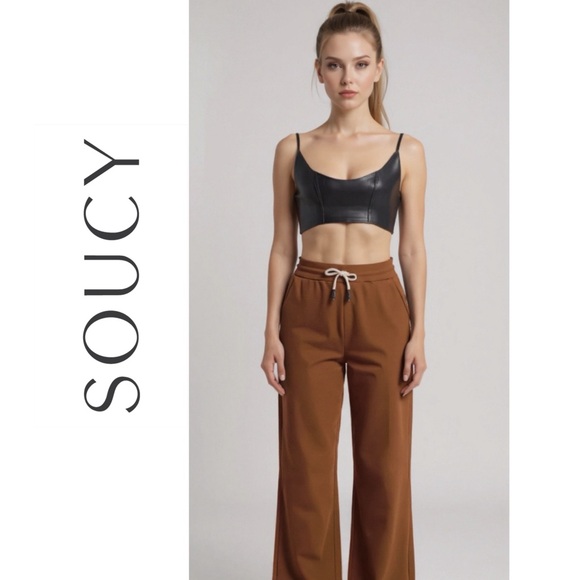 Soucy EZ Joggers Wide Leg Brown Pima Cotton Cozy Sweats Size Small - Picture 1 of 9